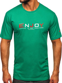 Zielony bawełniany t-shirt męski z nadrukiem Denley 14739
