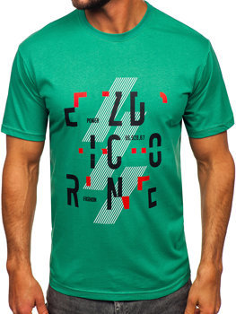 Zielony bawełniany t-shirt męski z nadrukiem Denley 14752