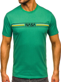 Zielony bawełniany t-shirt męski z nadrukiem Denley 5052