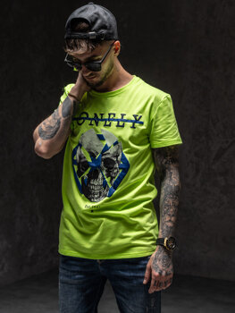 Zielony-neon T-shirt męski z nadrukiem Denley Y70011