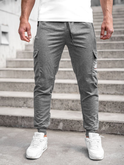 Antracytowe bojówki spodnie męskie joggery dresowe Denley JX5061A