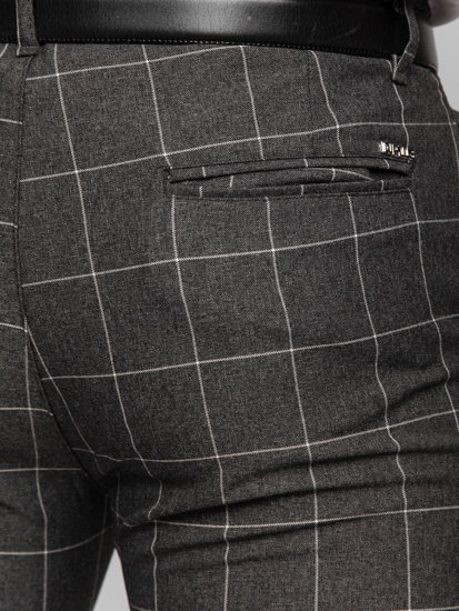 Antracytowe spodnie materiałowe chinosy w kratę męskie Denley 0040