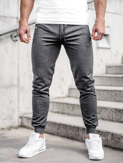 Antracytowe spodnie męskie joggery dresowe Denley JX5001A