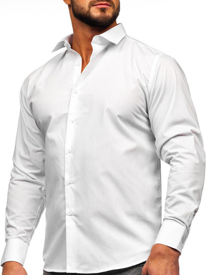 Biała koszula męska elegancka z długim rękawem slim fit Denley MS13