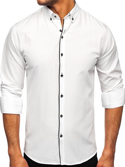 Biała koszula męska z długim rękawem Bolf 20721