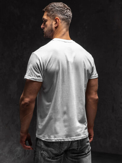 Biały T-shirt męski z aplikacją z cekinów Denley KS2108