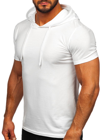 Biały bez nadruku t-shirt męski z kapturem Denley 8T89