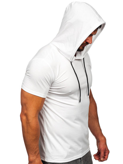 Biały bez nadruku t-shirt męski z kapturem Denley 8T957