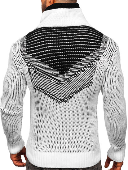 Biały gruby sweter męski ze stójką Denley 2027
