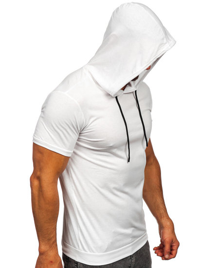 Biały t-shirt męski bez nadruku z kapturem Denley 8T955