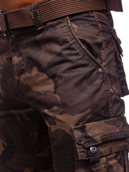 Brązowe spodnie bojówki męskie z paskiem Denley 2096