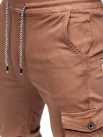 Brązowe spodnie materiałowe joggery bojówki męskie Denley KA9233