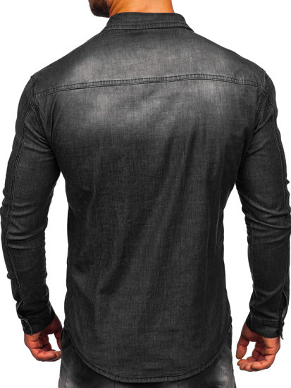 Czarna koszula męska jeansowa z długim rękawem Denley MC7051N