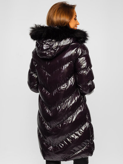 Czarna pikowana kurtka damska zimowa z kapturem Denley 23069