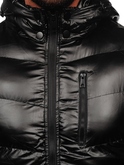 Czarna pikowana kurtka męska zimowa Denley 27M8105