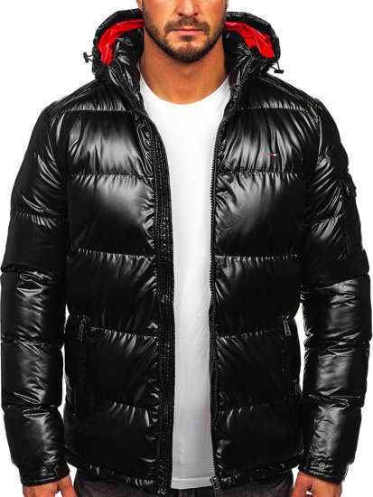 Czarna pikowana kurtka męska zimowa sportowa Denley EX2138