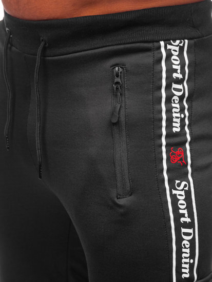 Czarne bojówki spodnie męskie joggery dresowe Denley HR209