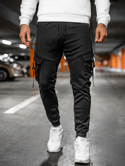 Czarne bojówki spodnie męskie joggery dresowe Denley HS7045