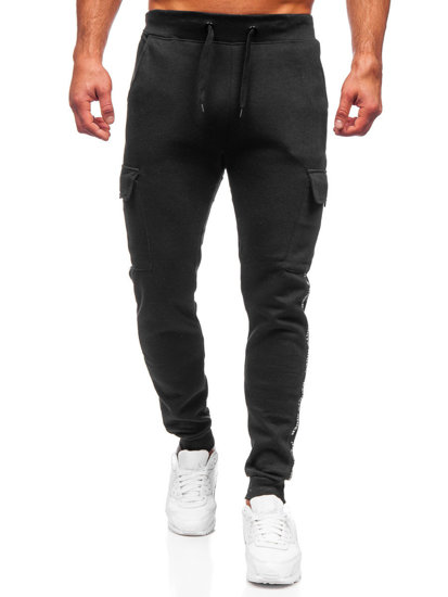 Czarne bojówki spodnie męskie joggery dresowe Denley JX8715