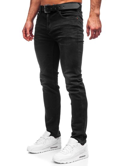 Czarne jeansowe spodnie męskie regular fit z paskiem Denley 30054S0