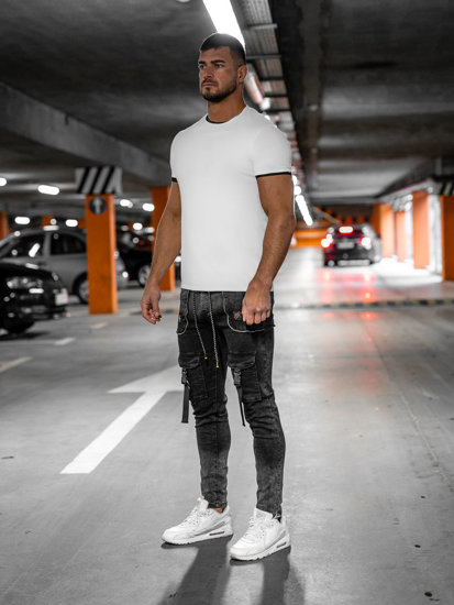 Czarne spodnie bojówki jeansowe męskie Denley TF167