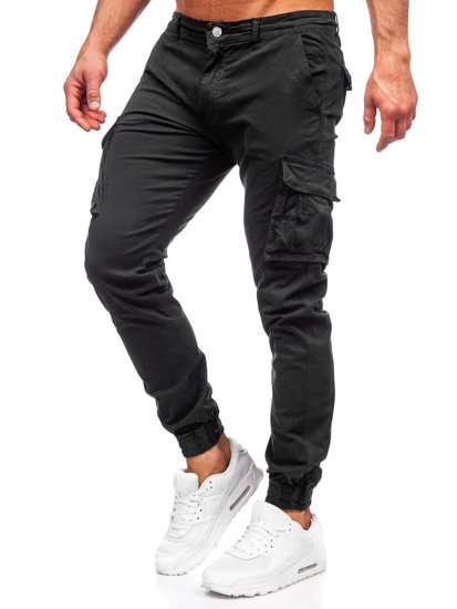 Czarne spodnie jeansowe joggery bojówki męskie Denley J702