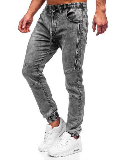 Czarne spodnie jeansowe joggery męskie Denley TF052