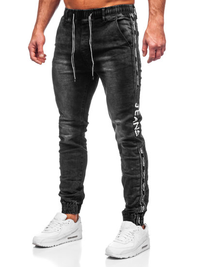 Czarne spodnie jeansowe joggery męskie Denley TF083
