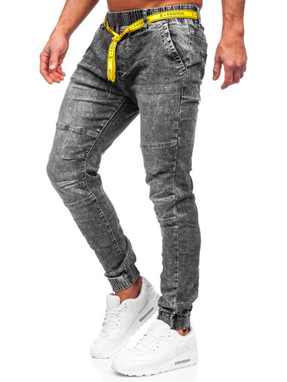 Czarne spodnie jeansowe joggery męskie Denley TF115