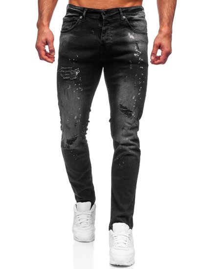 Czarne spodnie jeansowe męskie regular fit Denley R914