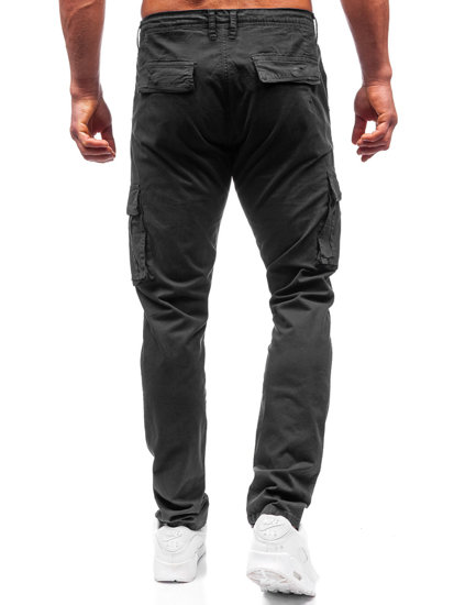 Czarne spodnie materiałowe bojówki męskie Denley J700