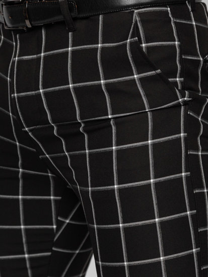 Czarne spodnie materiałowe chinosy w kratę męskie Denley 0046