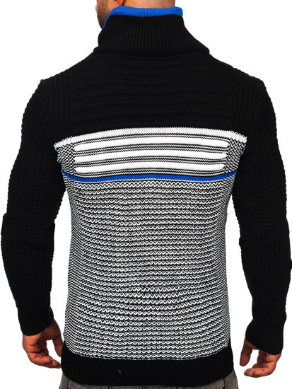 Czarno-niebieski gruby sweter męski ze stójką Denley 2026