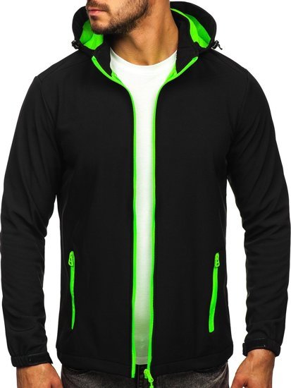 Czarno-zielona kurtka męska przejściowa softshell Denley HH017