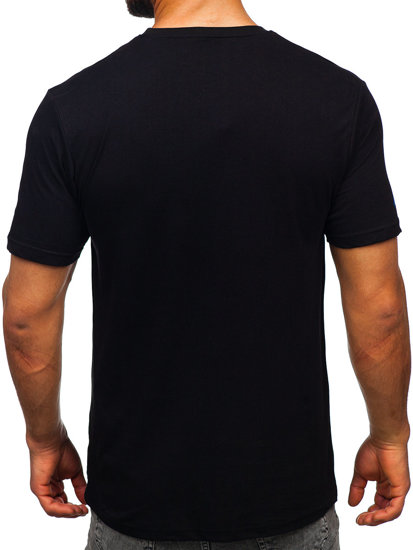 Czarny bawełniany t-shirt męski z nadrukiem Bolf 14772