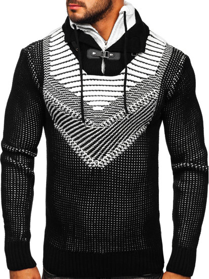 Czarny gruby sweter męski ze stójką Denley 2027