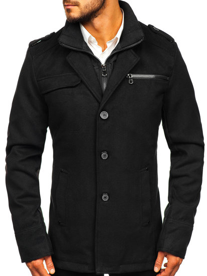 Czarny płaszcz męski Denley 8856D