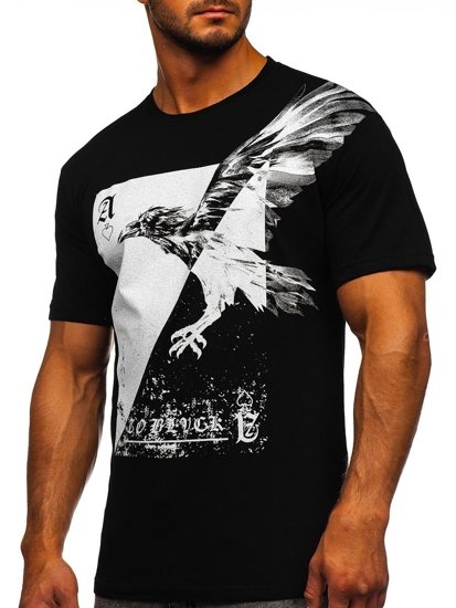 Czarny t-shirt męski z nadrukiem Bolf 142171