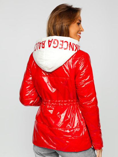 Czerwona pikowana kurtka damska przejściowa z kapturem Denley B9570