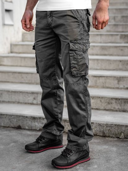 Grafitowe spodnie bojówki męskie z paskiem Denley CT8906