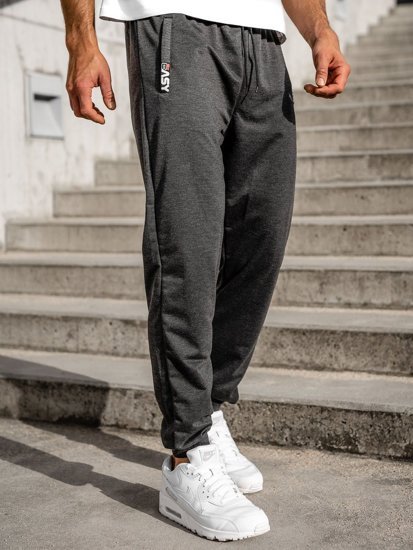 Grafitowe spodnie męskie joggery dresowe Denley CE085