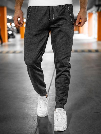 Grafitowe spodnie męskie joggery dresowe Denley JX8735