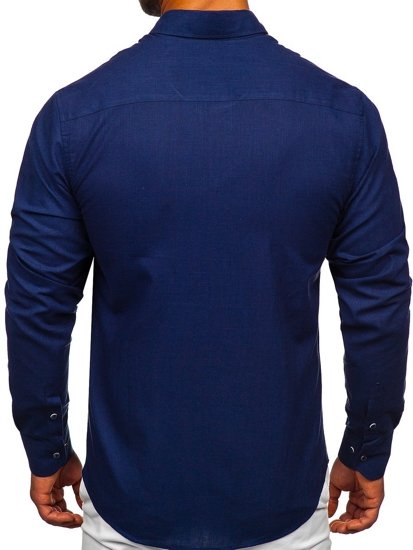 Granatowa bawełniana koszula męska z długim rękawem Bolf 20701