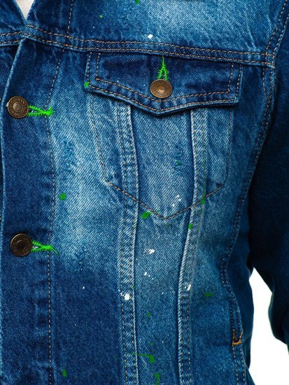 Granatowa jeansowa kurtka męska z kapturem Bolf 1-2