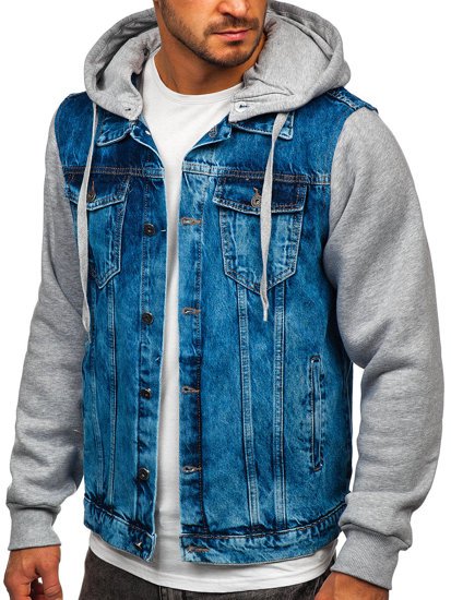 Granatowa kurtka jeansowa męska z kapturem Bolf 211902