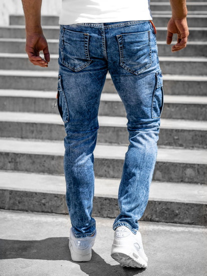Granatowe jeansowe spodnie męskie bojówki skinny fit Denley R51006S0