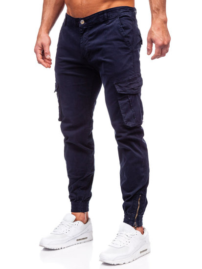 Granatowe spodnie jeansowe joggery bojówki męskie Denley J679