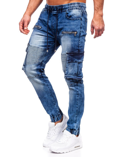 Granatowe spodnie jeansowe joggery bojówki męskie Denley MP0112BS
