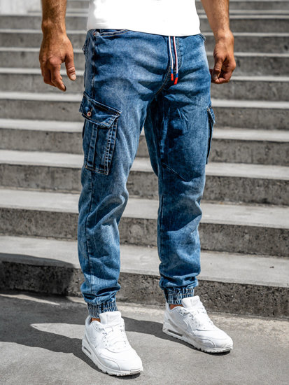 Granatowe spodnie jeansowe joggery bojówki męskie Denley R51007S0