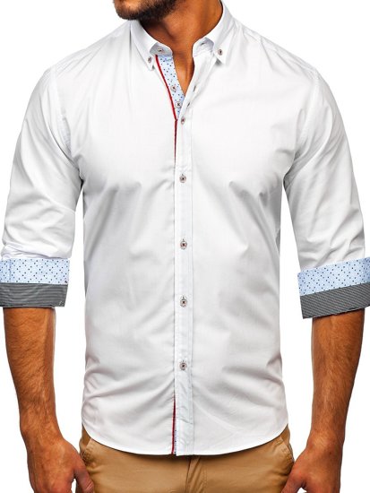 Koszula męska elegancka z długim rękawem biała Bolf 8839